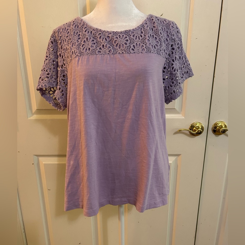 Coldwater Creek lilac tee with lace, Petite Large